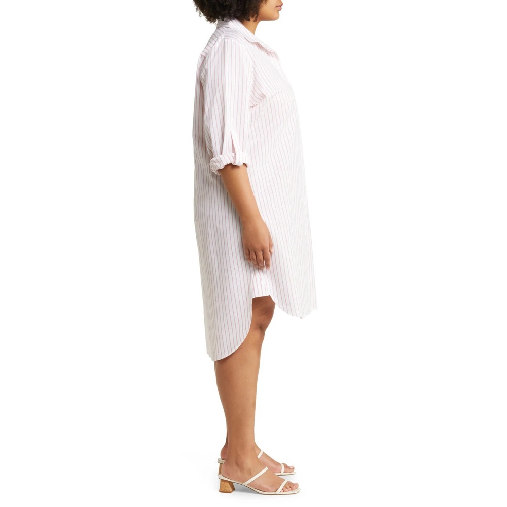 NWT | Harshman Willow Stripe Long Sleeve Cotton & Linen Shirtdress White/Rose 1X - Picture 3 of 7